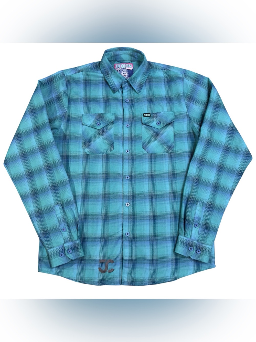 Dixxon Poseidons Kiss Heavy Flannel Shirt Size Large Tall Teal Turquoise Plaid